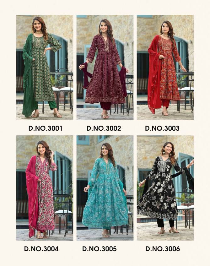 Anarkali Vol 3 By Radhika Rayon Embroidery Kurti With Bottom Dupatta Wholesale Online
